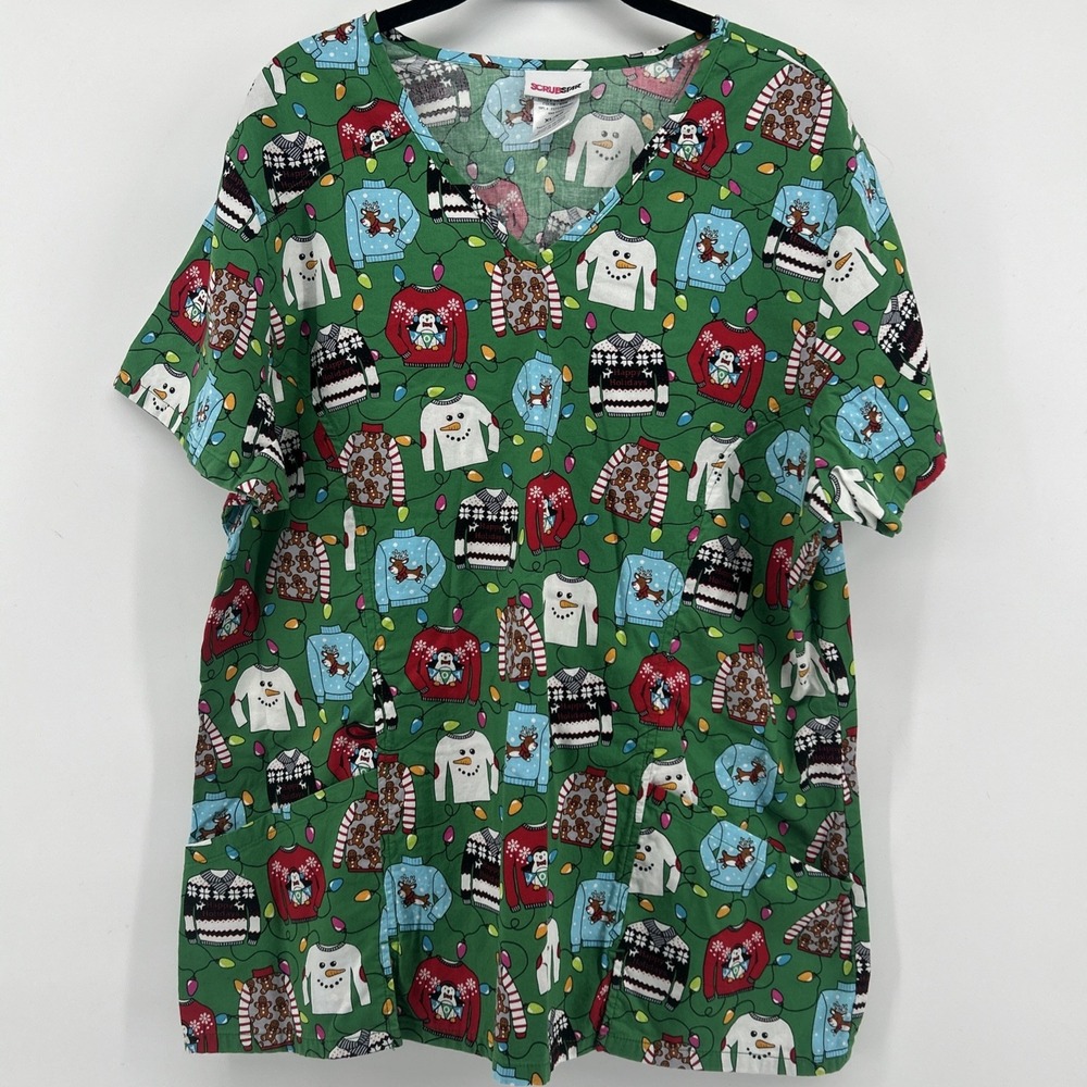 Scrub Star Christmas Scrub Top XL Ugly Sweater Nurse Medical Uniform Festive